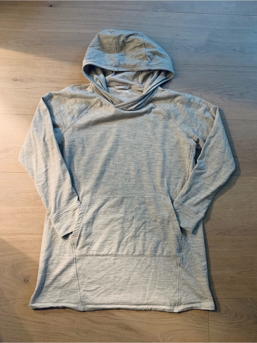 wool& Merino Wool Blend Hoodie Tunic Dress Heather Gray Womens L Outdoor Hiking